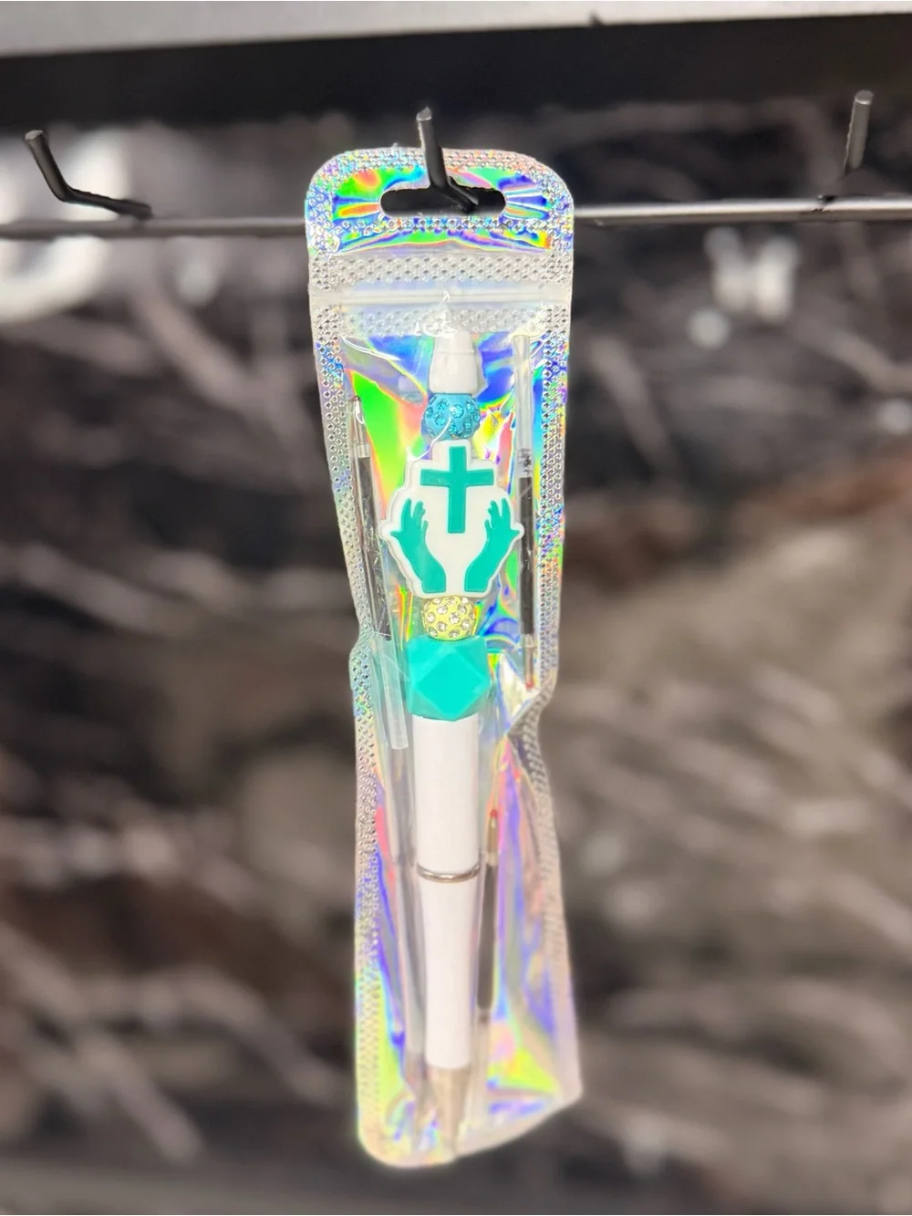 Teal Cross Focal Bead Pen Black and Blue Ink